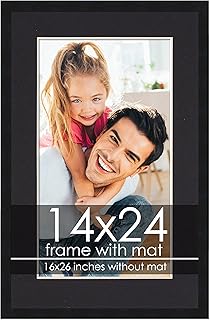 14x24 Frame with Mat - Black 16x26 Frame Wood Made to Display Print or P...