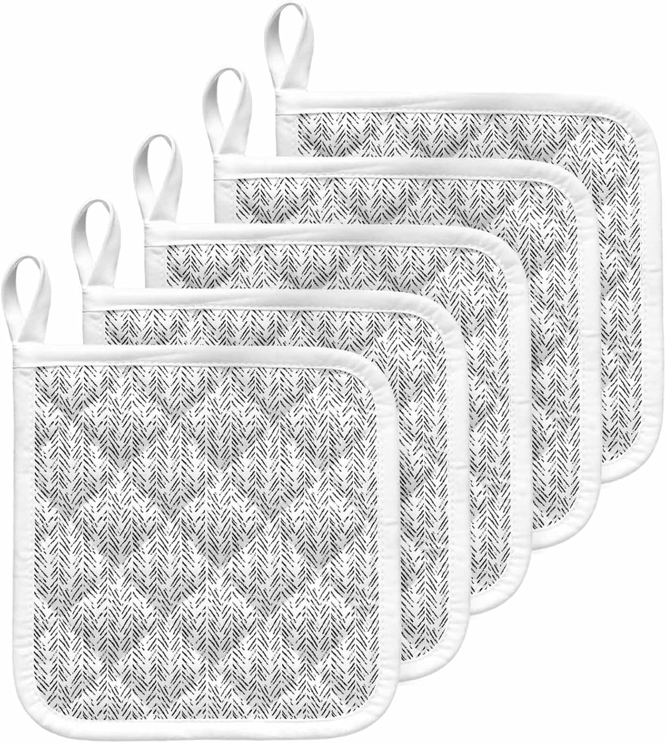 5 Pack Pot Holders for Kitchen, White Black Striped Hot Pads for Kitchen Countertops Oven Pot Holder Bulk, Abstract Modern Art Irregular Stripe Heat Insulation Potholders with Hanging Loops