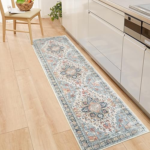 Miniatura 7 de Alfombra de pasillo de 2 x 6 pies, alfombra vintage lavable de 2 x 6 pies, antideslizante, sin pelusas, tapete para pasillo de cocina, tapete para