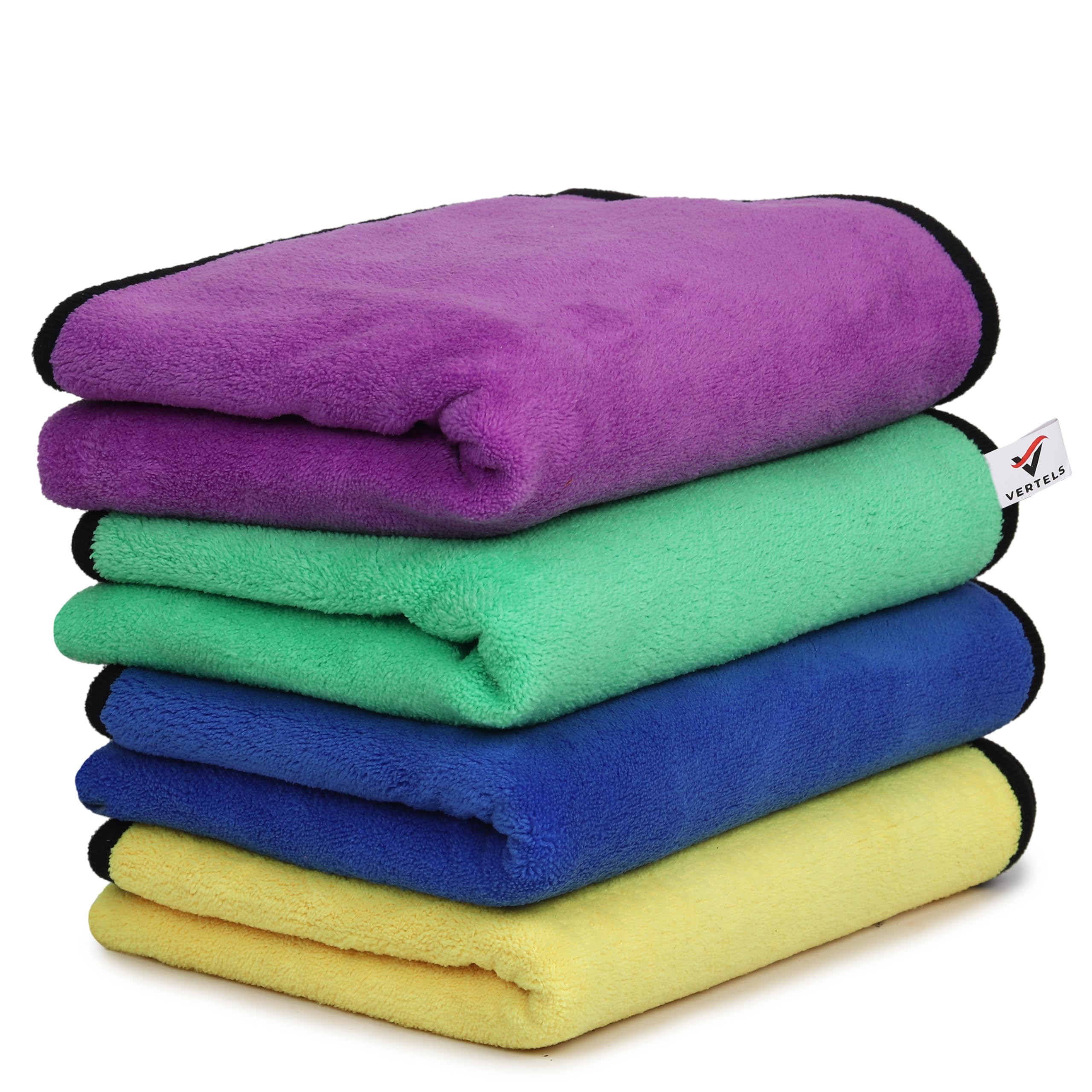 VERTELS Ultrasoft Microfiber Cleaning Towel: Large, Thick, Quick Drying - Ideal for Polishing, Waxing & Auto Detailing - Professional Car Care Cloth |Pack of 4|40X60 600 GSM