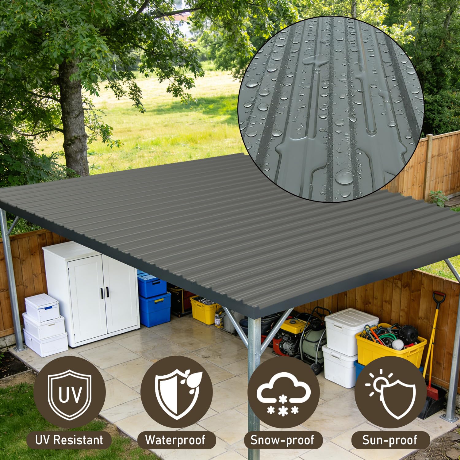 Metal Roofing Panels 15pcs, L72.85 xW18.9 Corrugated Galvanized Steel Roof Panels with Screw, Heavy Duty Siding Suitable for Outdoor House Garages Chicken Coop Sheds Stables Patio