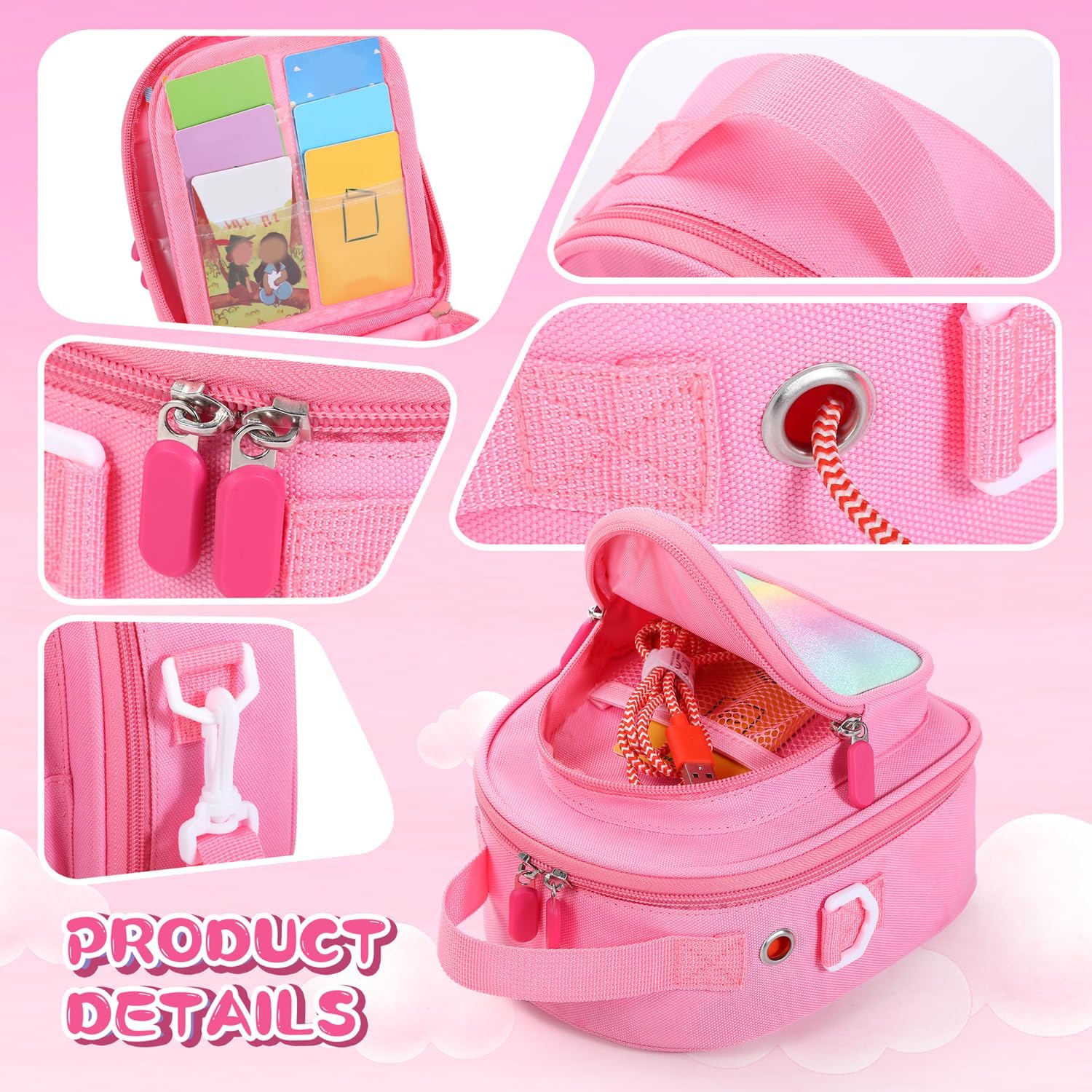 Carrying Case Compatible with Yoto Mini (2024 Edition),30 Cards Storage Bag with Handle and Shoulder Strap, Travel Storage box for Player & Headphone Accessories (Pink) - Image 6