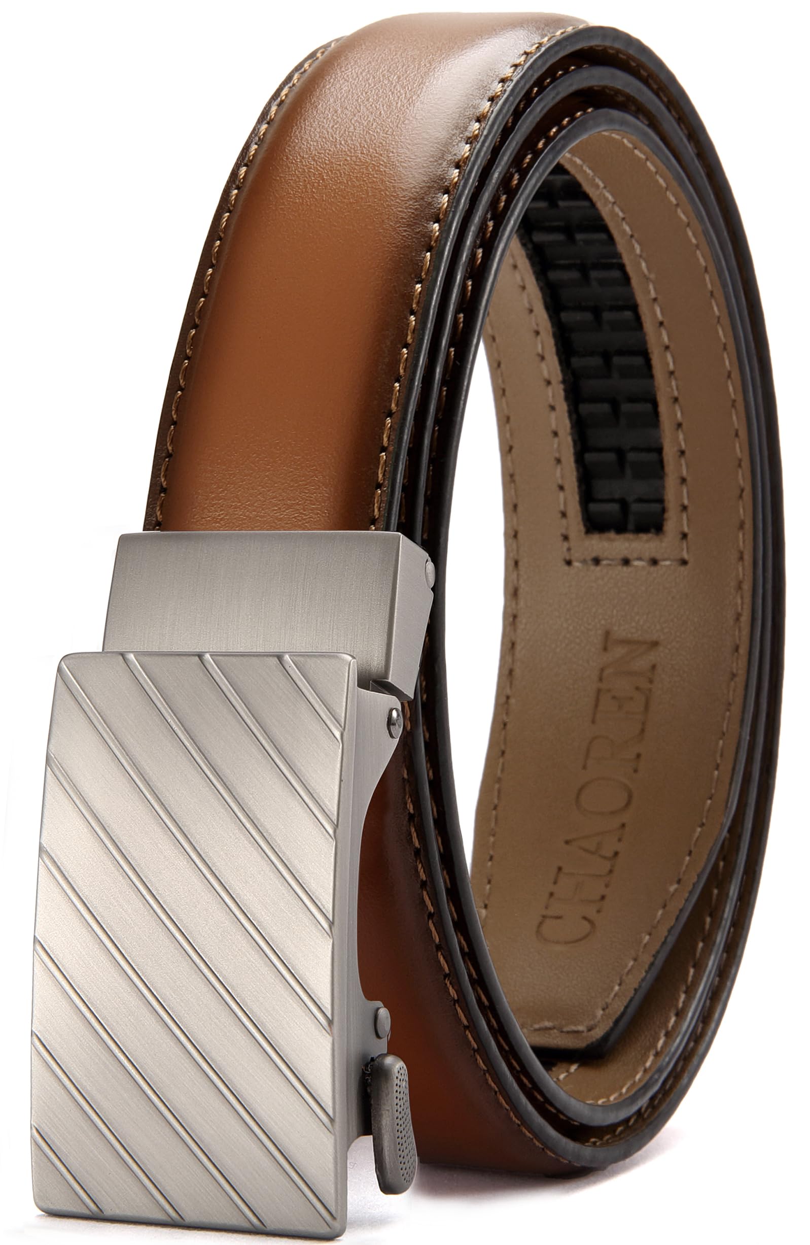 CHAOREN Mens Dress Belt - Mens Ratchet Belt Leather for Dress Pant - Micro Adjustable Belts Fit Everywhere