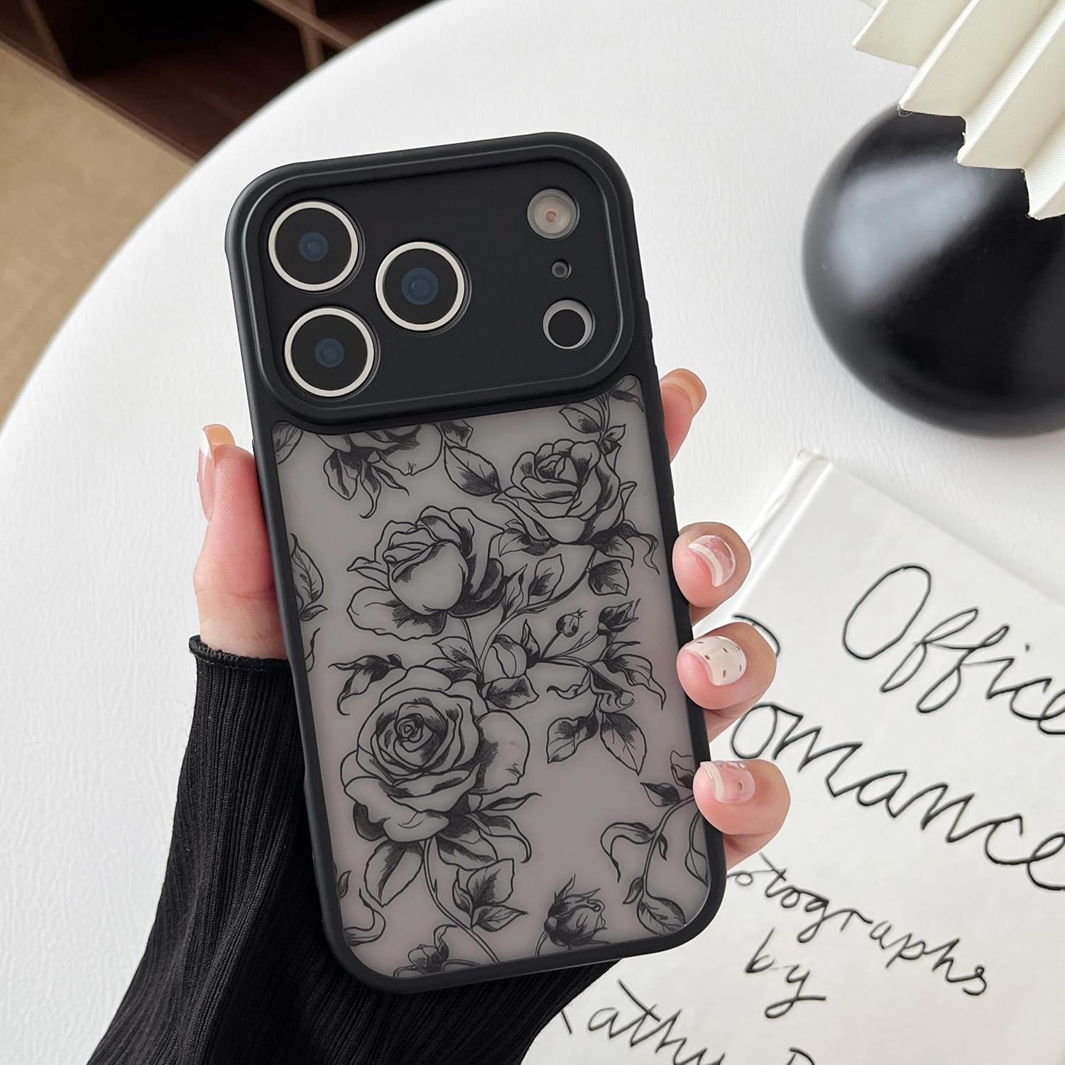 XIZYO for iPhone 17 Pro Max Case, Floral Flower Cute Aesthetic Case for Women Girls Rose Pattern Slim TPU Bumper Shockproof Protective Cover for iPhone 17 Pro Max 6.9 Inch, Branch Rose/Black - Image 3