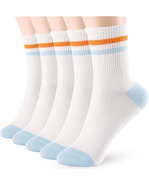 FGZ Womens Crew Socks Solid Color Two Stripe Casusl Socks for Women and Girls,5 Pairs