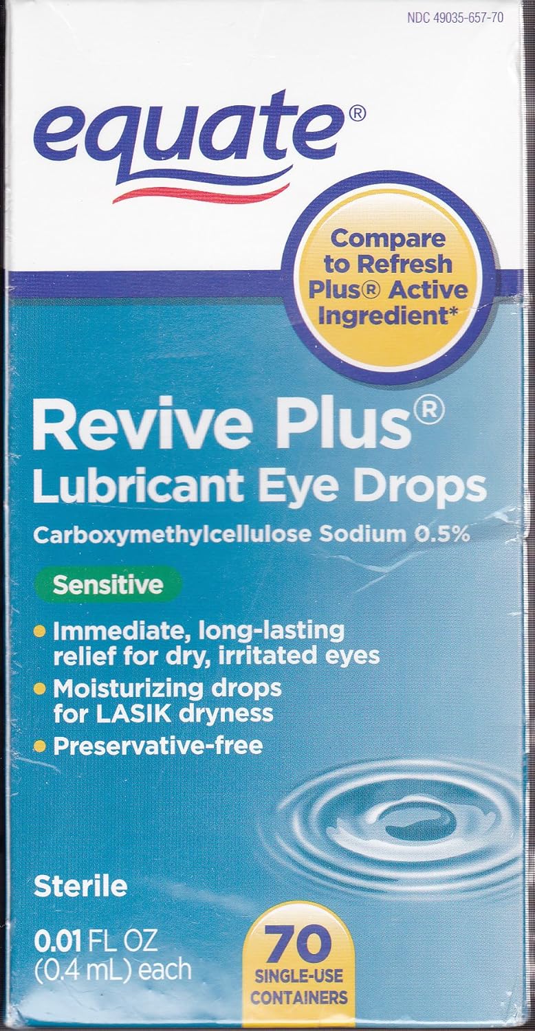 Equate Revive Plus Lubricant Eye Drops, Sensitive, 70ct