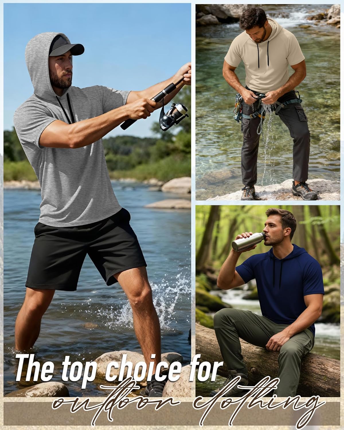 Ficerd 3 Pack Men's Short Sleeve Hoodie Workout Shirts Comfy Running Active Athletic Pullover Sweatshirt - Image 2