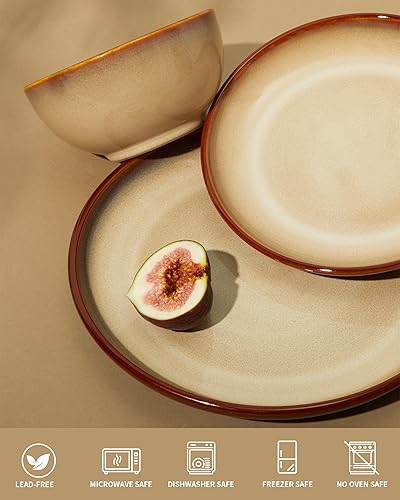 Miniatura 3 de Juego de vajilla de cerámica, platos y cuencos de cerámica, aptos para microondas y lavavajillas, platos modernos para ensalada, cuencos de cereales