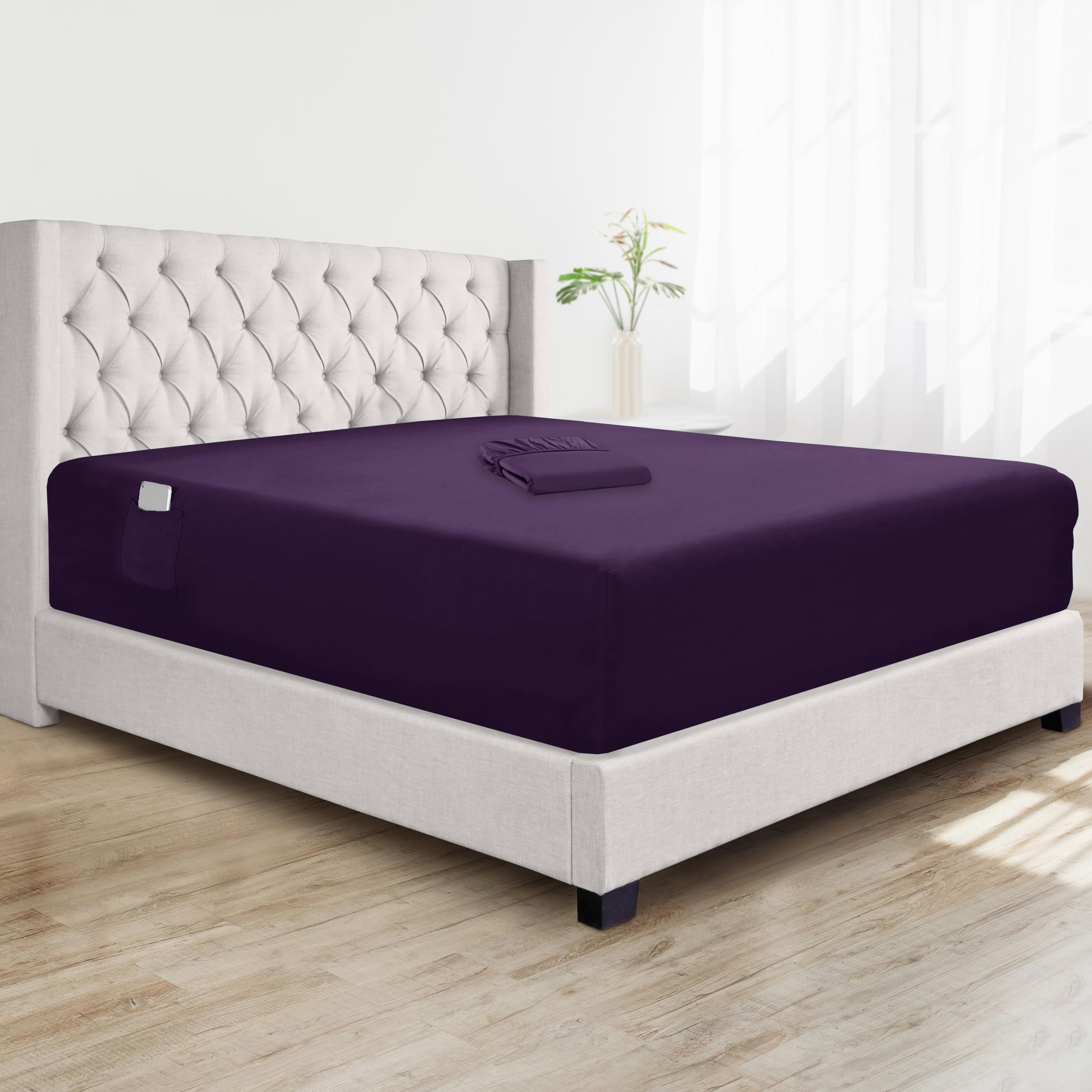 Drap-housse de qualité hôtelière 1500 violet en microfibre pour lit simple XL