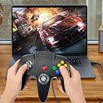 Wired USB N64 Controller, FISUPER Classic Video Game Controller USB Gamepad for Windows PC MAC Raspberry PI Retropie(Black)
