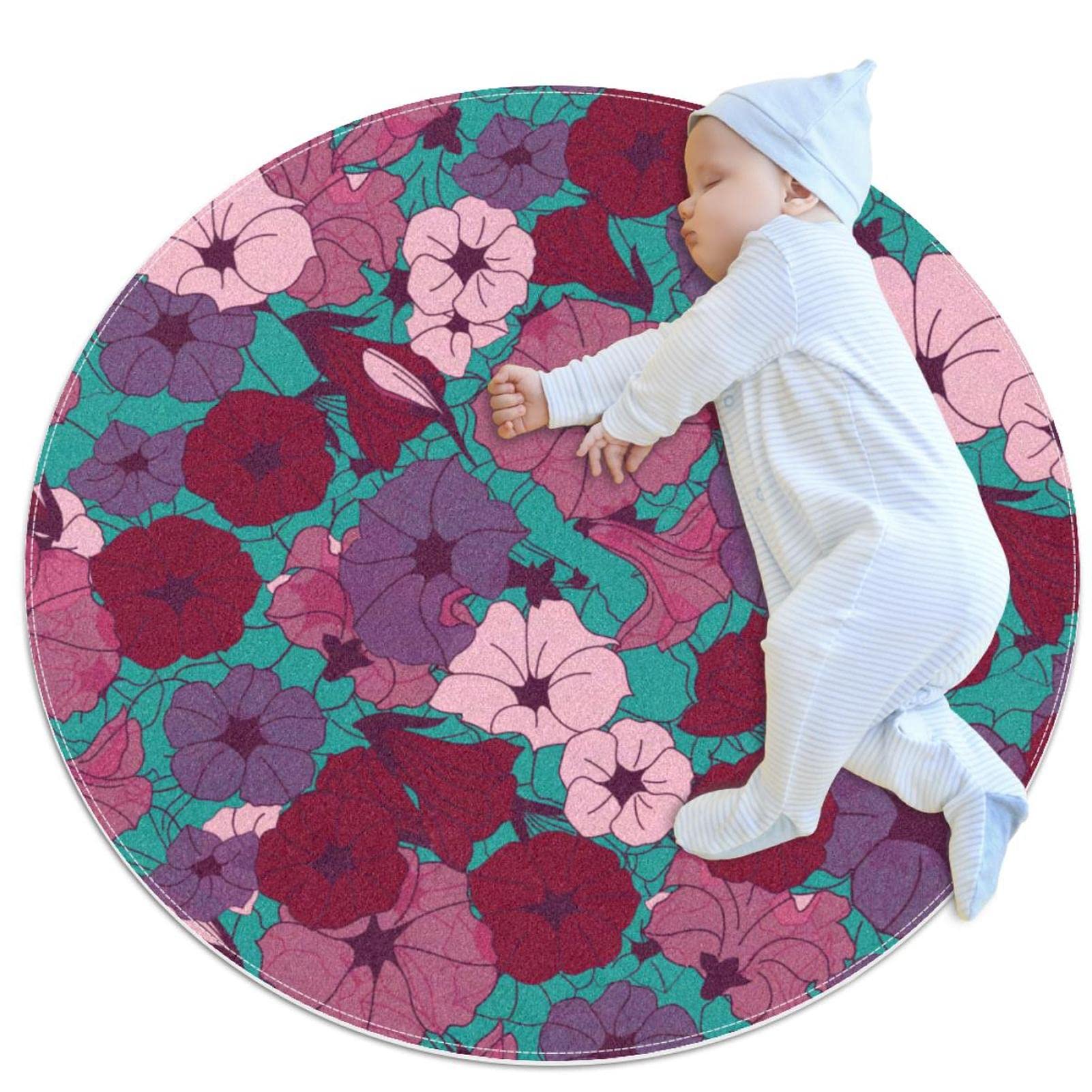 Tapis de bain de qualité supérieure rond motif floral rose tropical 1m
