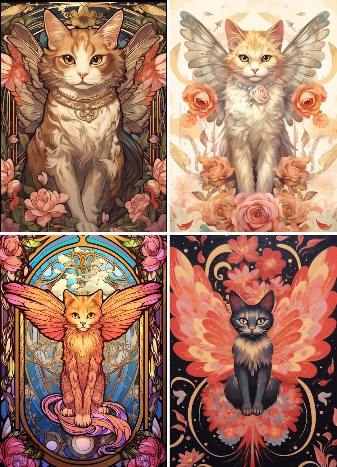 Fridge Magnets ~ Gorgeous Magical Mysterious Winged Fairy Cats ~ 4pc 3"x4" Flexible Vinyl Decorative Magnets