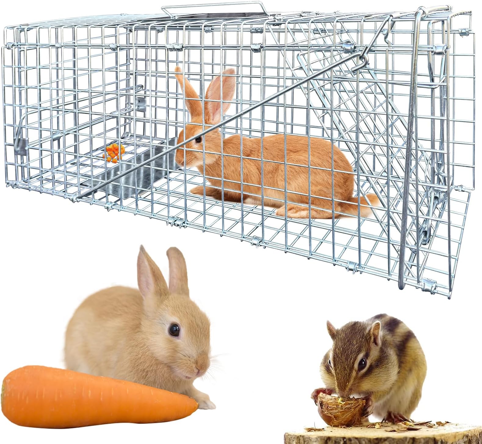 Live Animal Trap for Cats, Groundhogs, Opossums, Outdoor Small Animal Trap 24 X 7 X 8Inch Heavy-Duty Animal Trap, Foldable, Humane Catch & Release,Easy Installation and Use