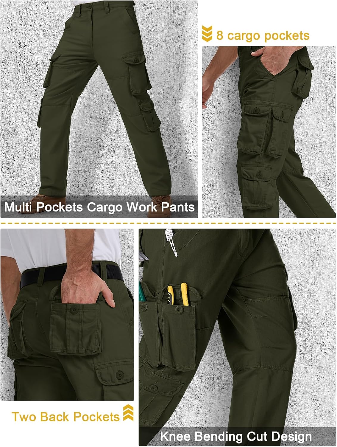 Men's Casual Cargo Tactical Pants, BDU Military Wild Army Combat Ripstop Work Pants with 10 Pockets #3316-Army Green-34 - Image 6