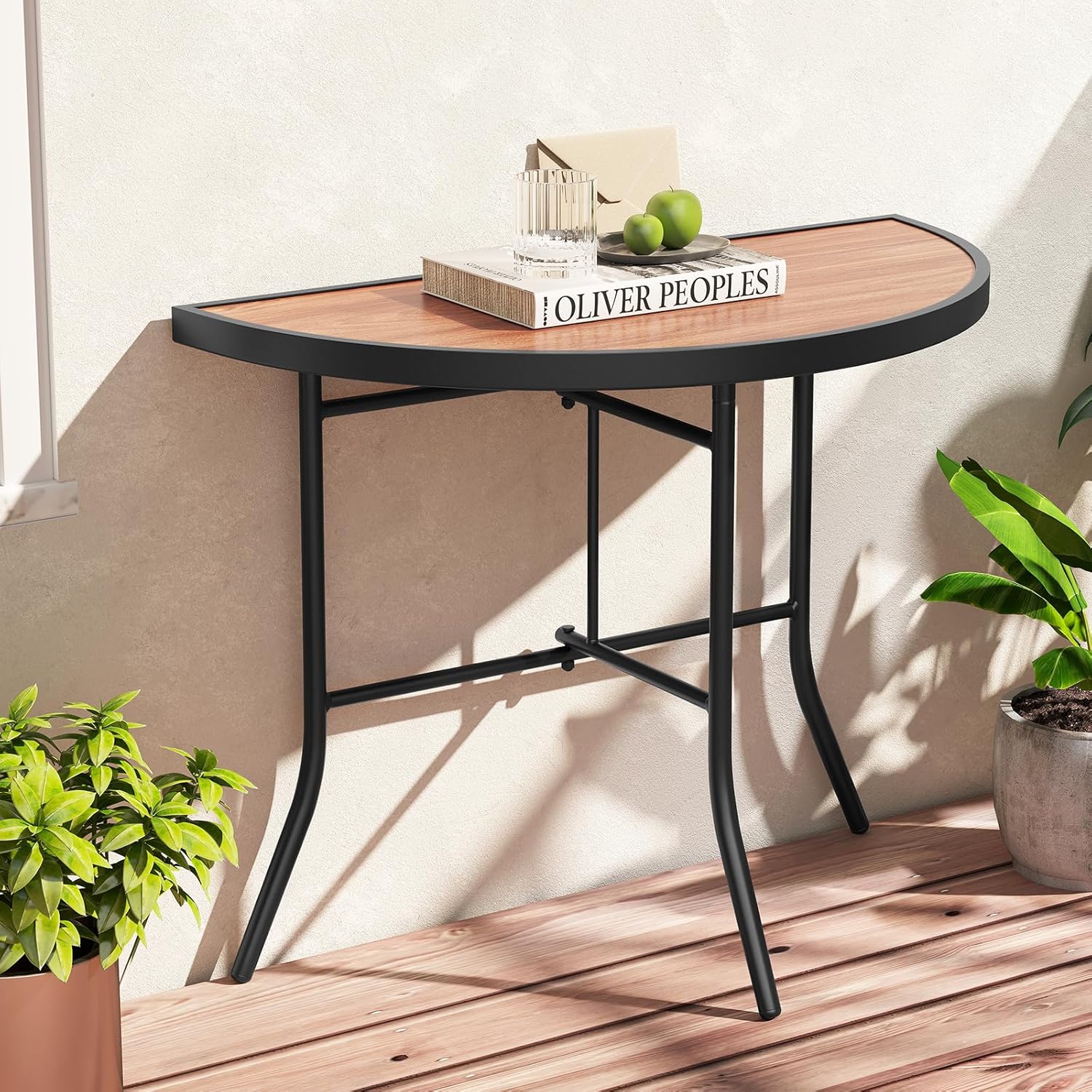 Giantex Half Round Folding Table, Half Moon Dining Table with Heavy-Duty Metal Frame, Portable Space-Saving Semi-Circle Bistro Table for Banquet Event Patio Garden Entryway (1)