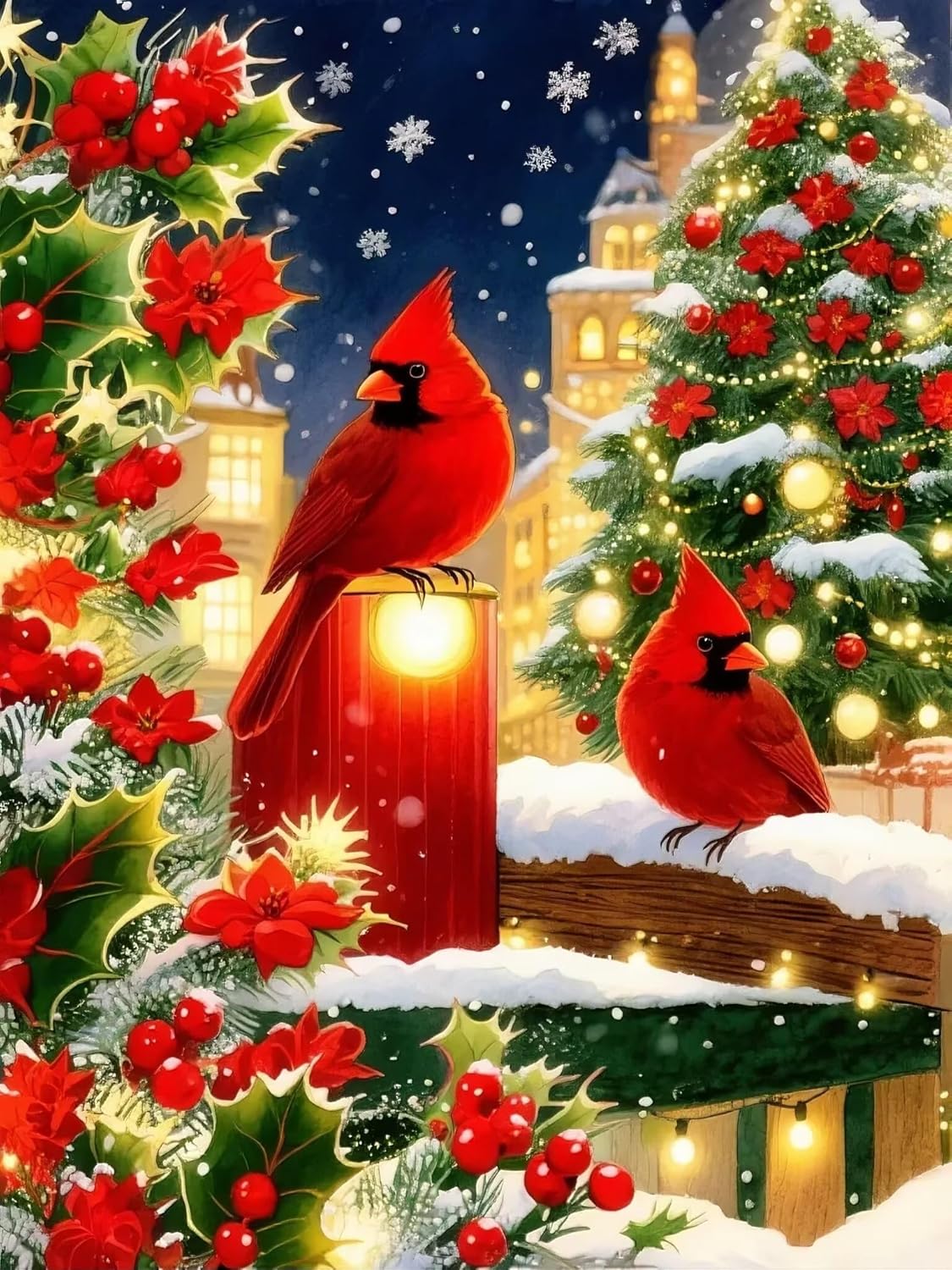 UOAIUDT Cardinal Diamond Art Kits for Adults Beginners Christmas Cardinal 5D Diamond Painting Kits, DIY Paint with Round Full Drill Gem Art for Home Wall Decor Gift 20x20 Inch