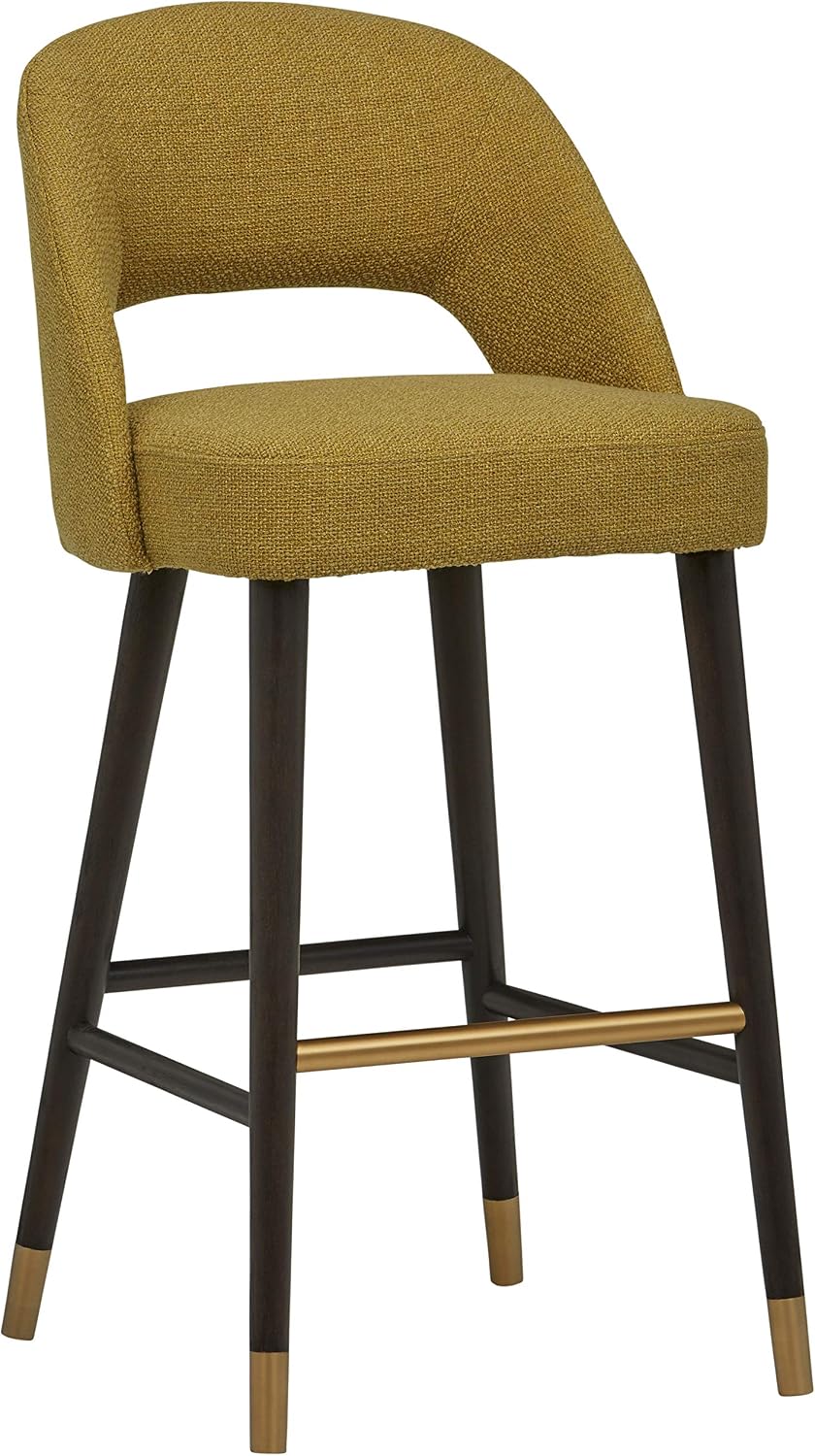 Amazon Brand – Rivet Whit Contemporary Upholstered Bar Stool with Gold Accents, 41"H, Lemongrass Yellow