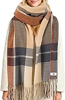Gilotop Women's Long Checkered Winter Scarf - Warm Soft Blanket Shawl for Autumn, Versatile Rustic Wrap Gift