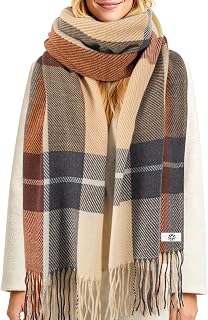 Gilotop Women's Long Checkered Winter Scarf - Warm Soft Blanket Shawl for Autumn, Versatile Rustic Wrap Gift