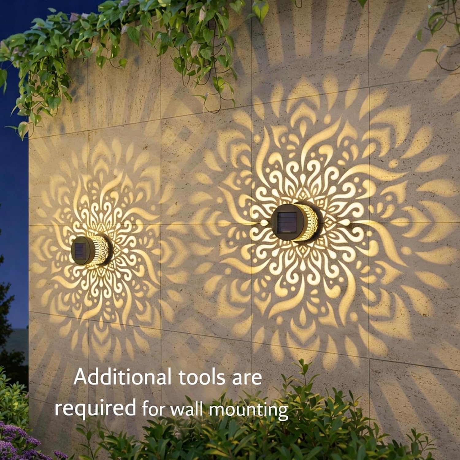 Solar Mandala Lights Outdoor, Metal Solar Powered Wall & Fence Lights Waterproof, Decorative Deck Step Garden Yard Patio Lighting for Outside Home Decor (4PCS)