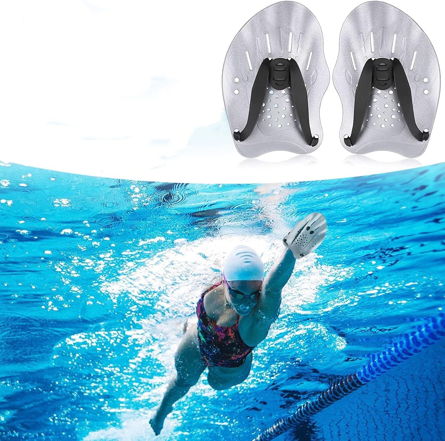 1 pair Swim Paddles Hand, Swim Training Hand Paddles with Adjustable Straps, Swimming Hand Paddles for Women and Men