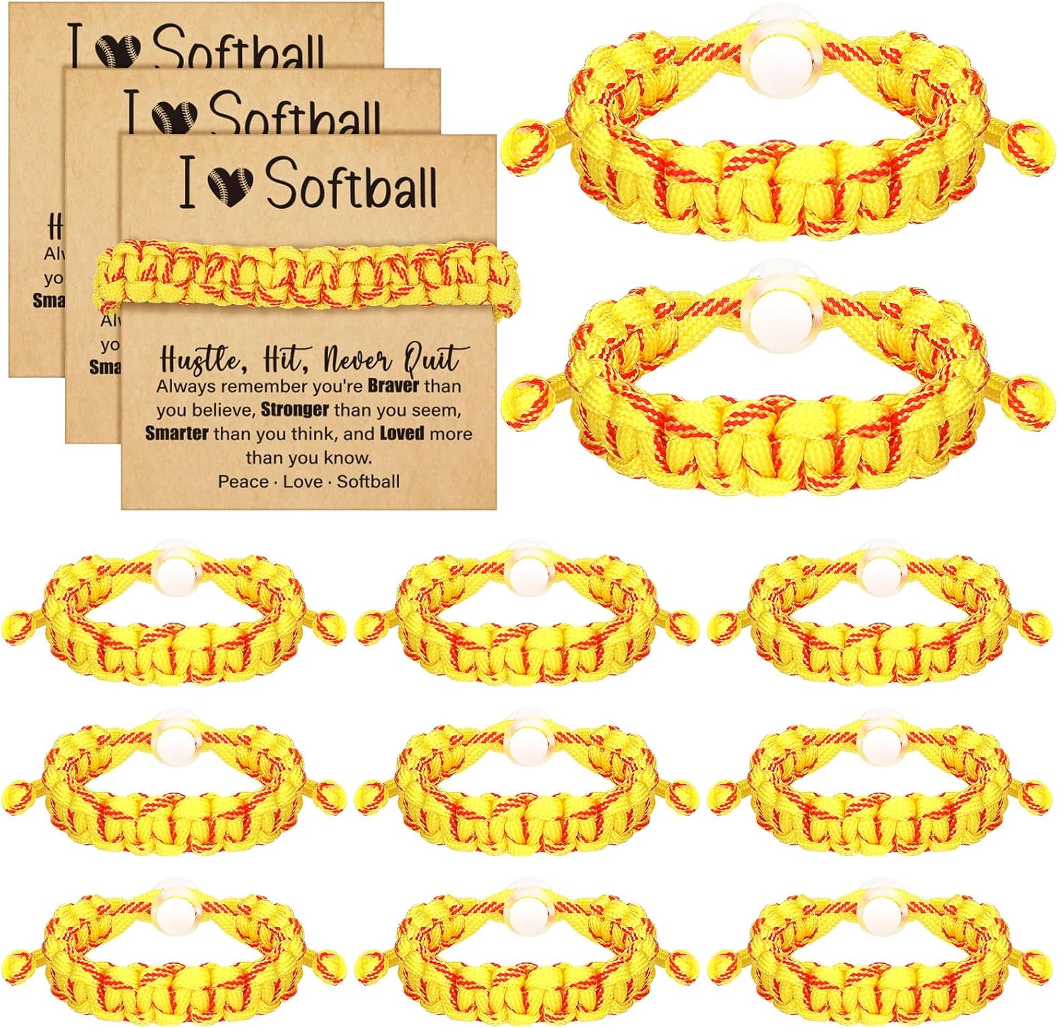 Landical 12 Pcs Softball Bracelet Bulk Softball Team Gifts Adjustable Braided Bracelet End of Season Party Favors Inspirational Sport Accessories Gifts for Teams Player Women Birthday Sport Theme