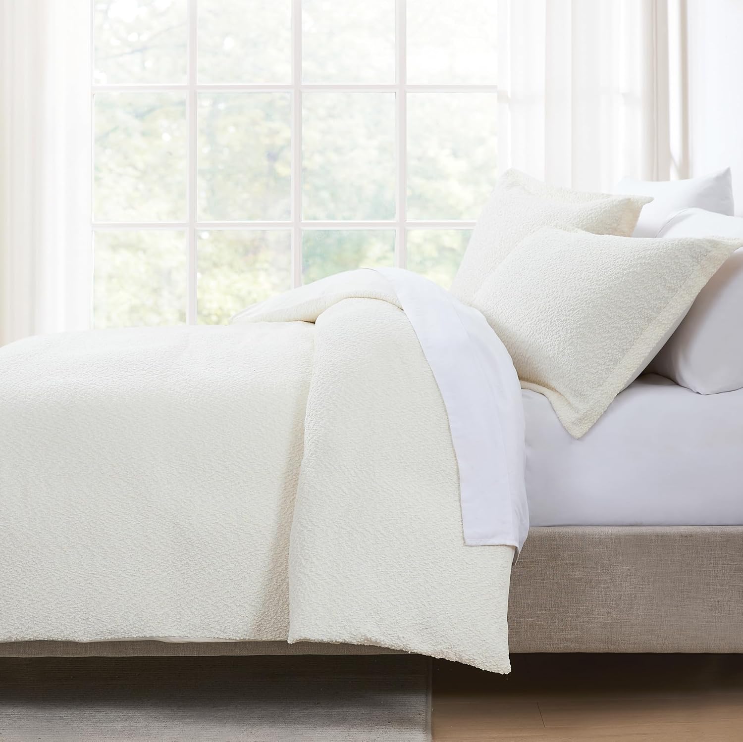 Lush Decor Lotti Boucle Duvet Cover 3 Piece Set King Soft White - White Duvet Cover- Textured Cozy Bedding Set - Modern Minimalist Decor