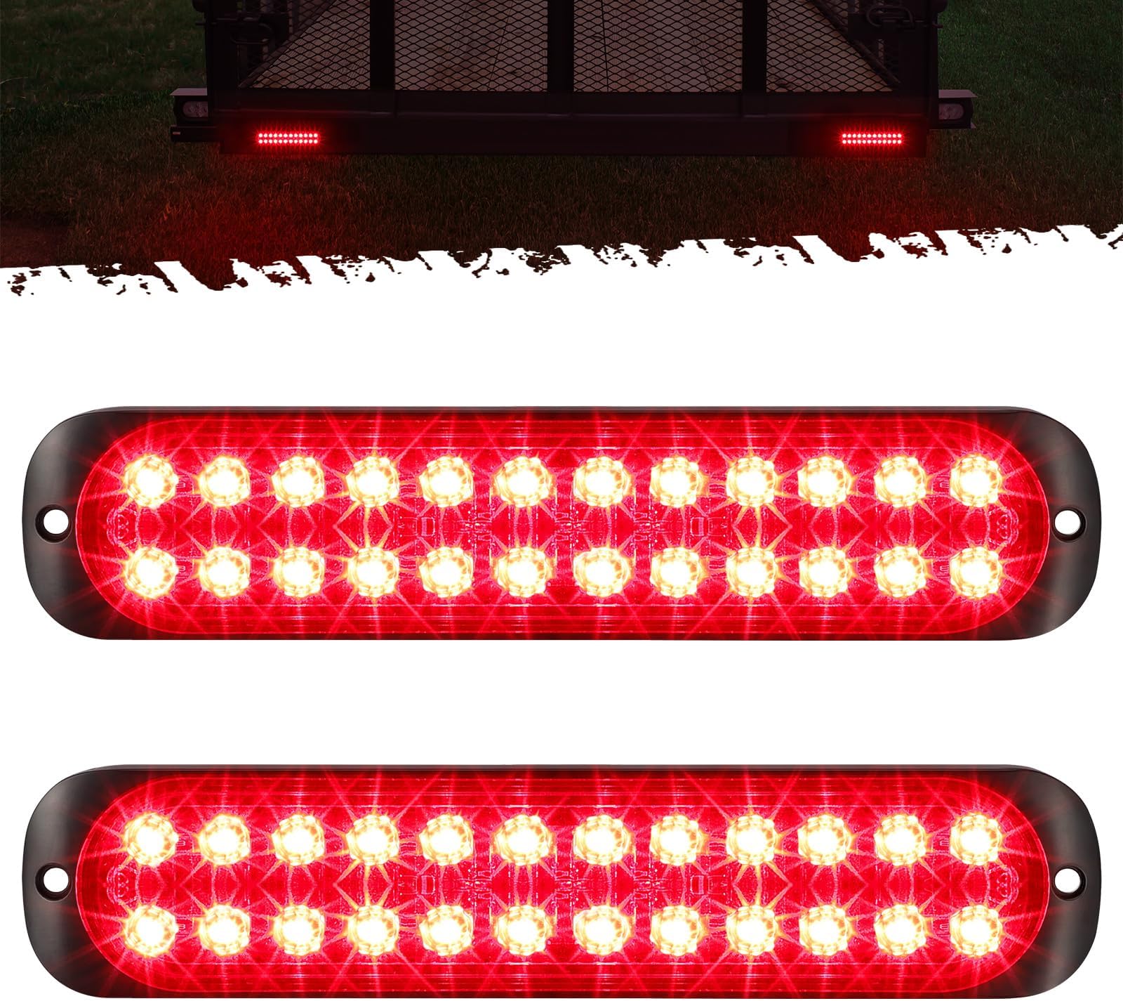Partsam 2Pcs 7.5 inch Aluminum Housing Red 24LEDs Trailer Stop Brake Turn Signal Tail Light, Surface Mount Marker Lights of Trailer Truck Tractor RV Pickup Golf Cart, IP67 Waterproof