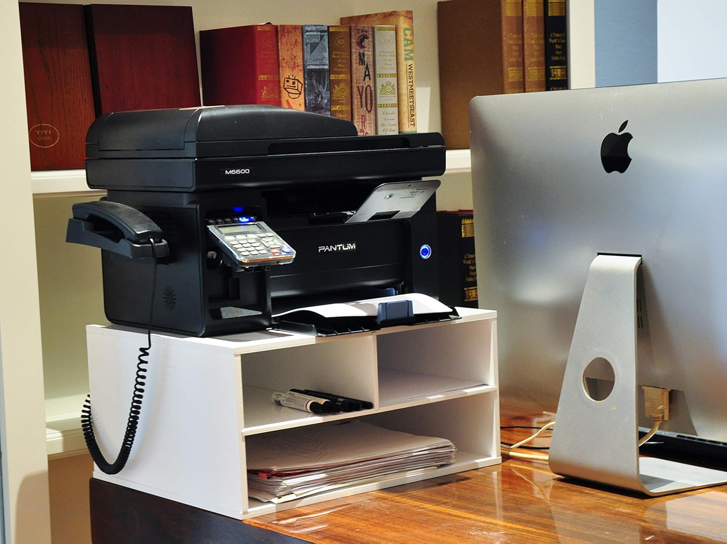 JulieHome Wood Two-Tier Printer Fax Stands Shelf Paper Organizer for Home Office,White : Office Products