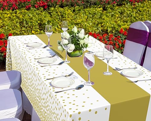 Miniatura 6 de Oudain 6 manteles para fiestas, manteles de plástico con lunares impresos, impermeables, desechables, rectangulares, para cumpleaños, bodas, fiestas