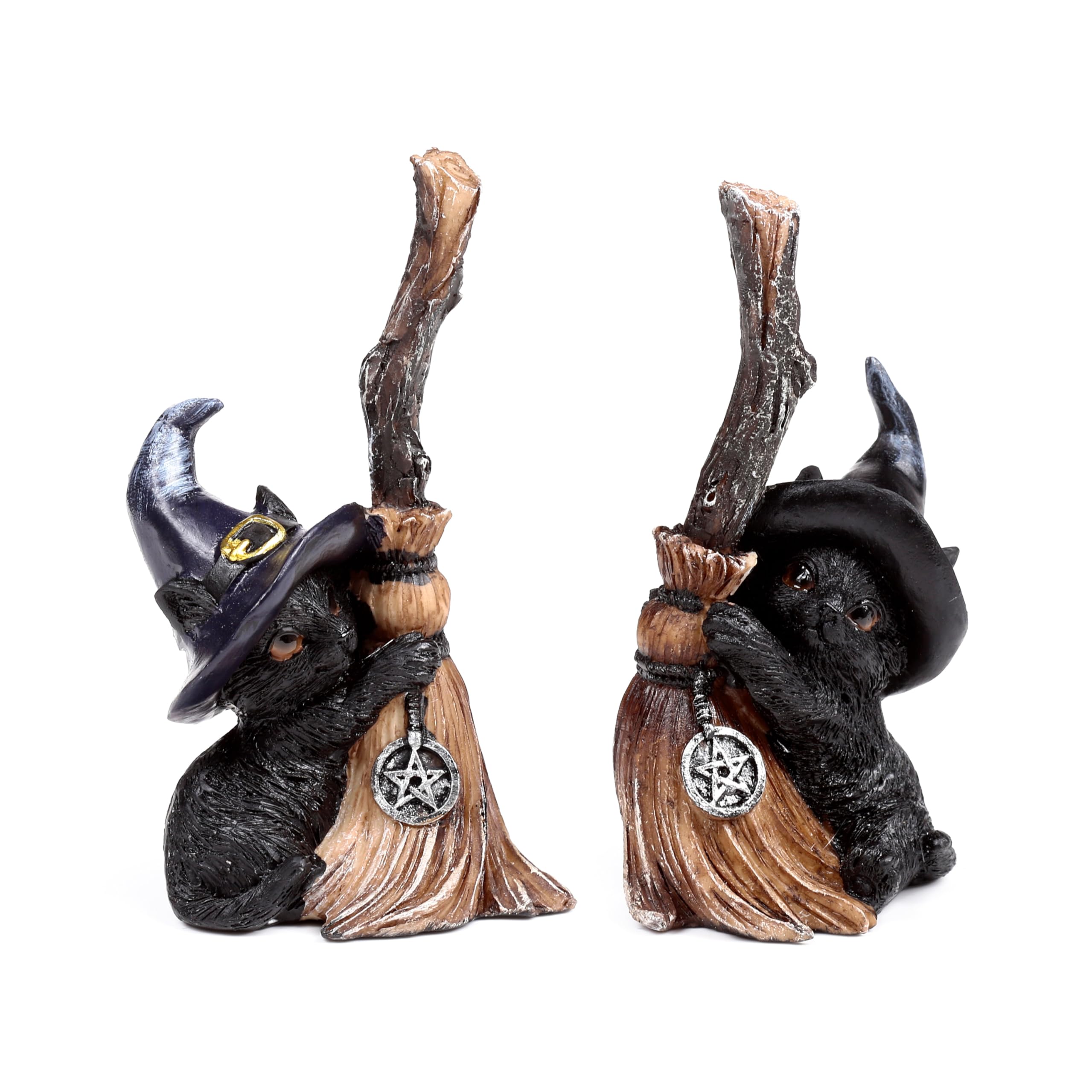 Puckator Witches Black Cat with Broomstick - Ornaments For The Living Room Home - Gothic Witch Gifts - Cute Goth Gifts For Women - Ornament Ornaments For Cat Lovers - Home Decor - Figurine