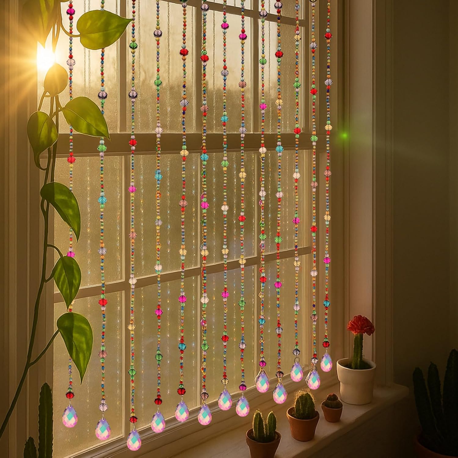 12 Pcs Crystal Garland Strands Colorful Crystals Suncatcher Hanging Sun Catcher with Chain Pendant Ornament for Window Party Wedding Home Decoration