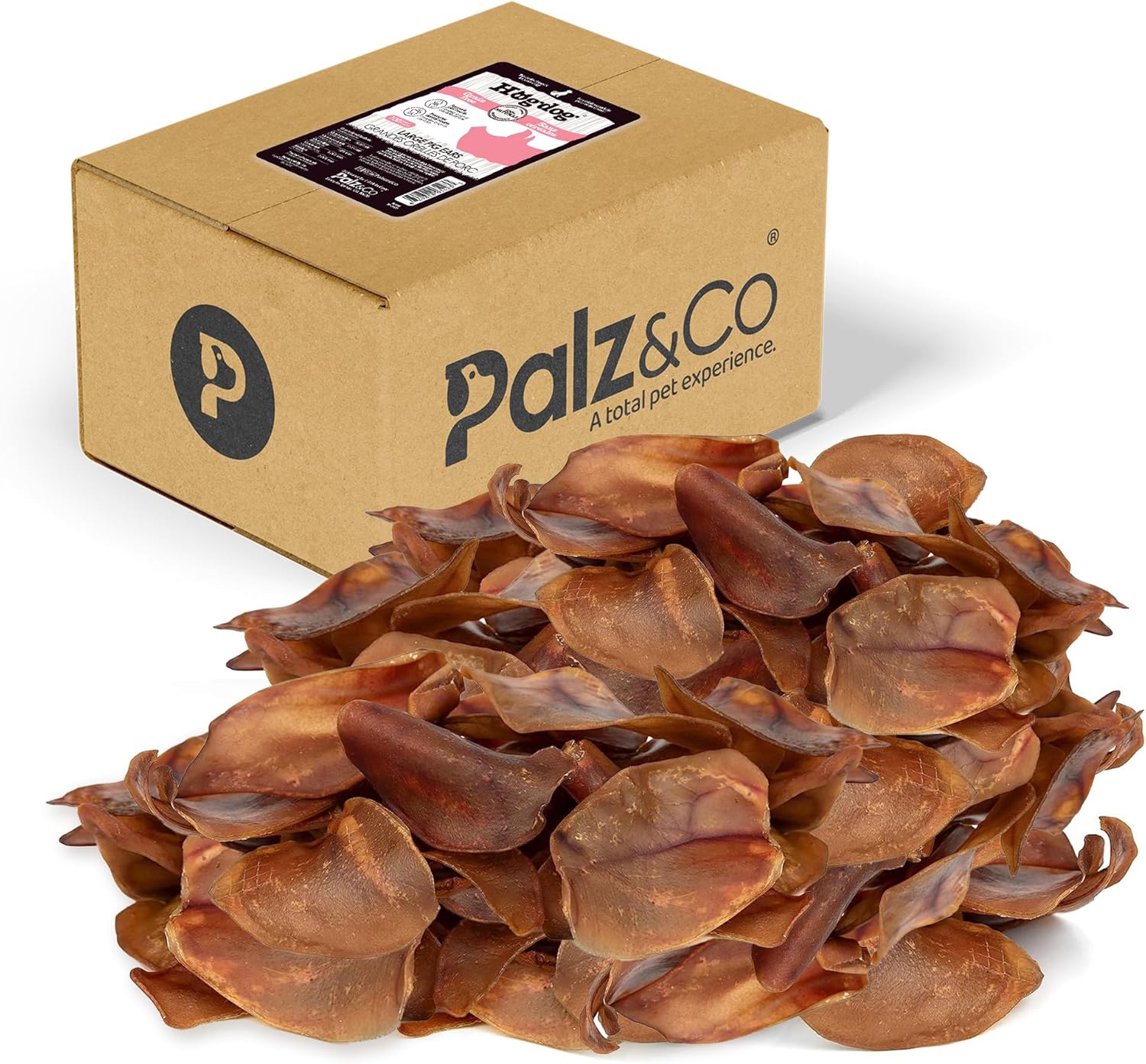 Palz&Co Hogdog Large Pig Ears, Natural Grain-Free Dog Treats, High Protein Dental Chews, 100 Count Pack