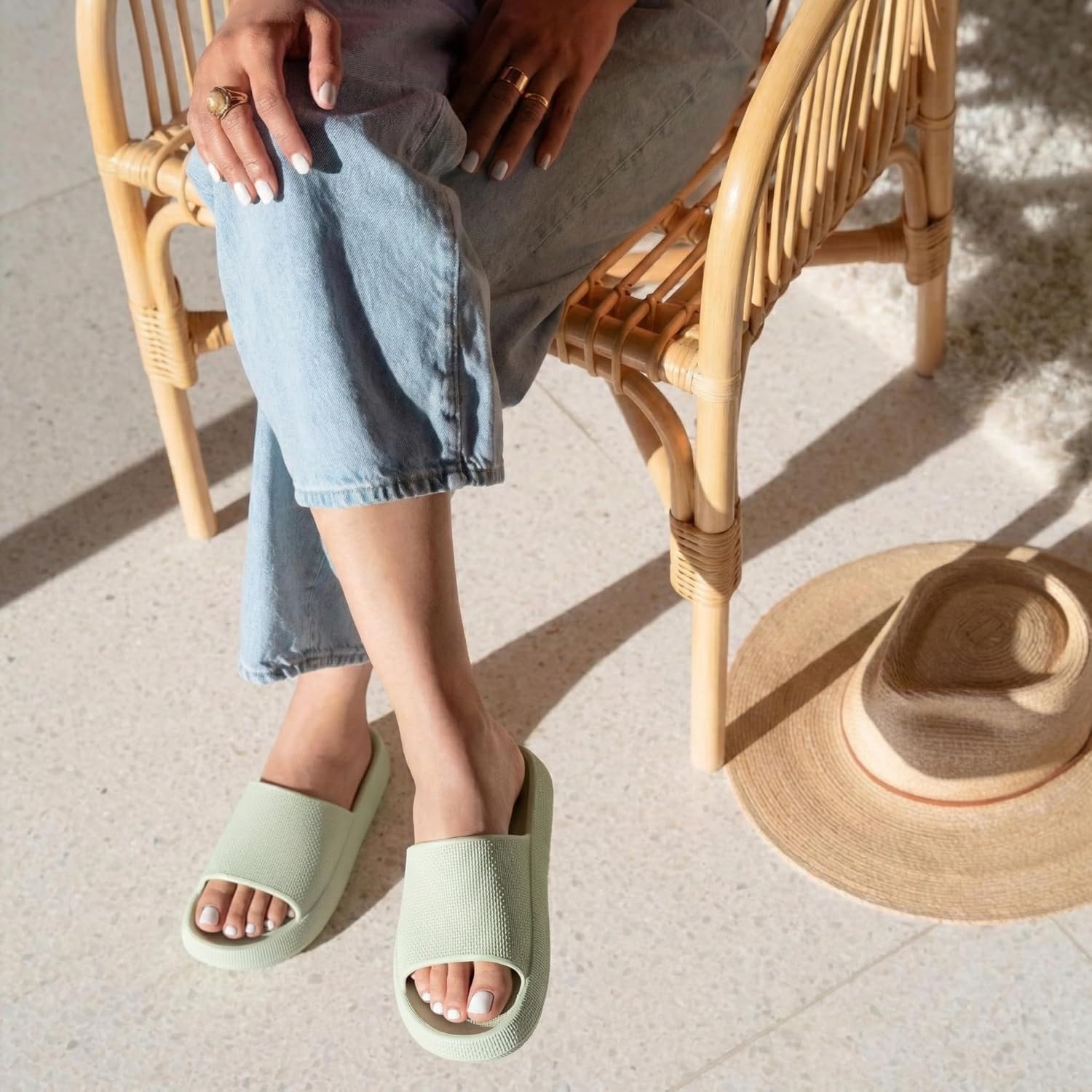 CUSHIONAIRE Feather EVA Slides for Women – Comfortable Slip On Womens Slippers, Indoor Outdoor Shower Shoes, Beach Essential Cloud Slides - Image 5