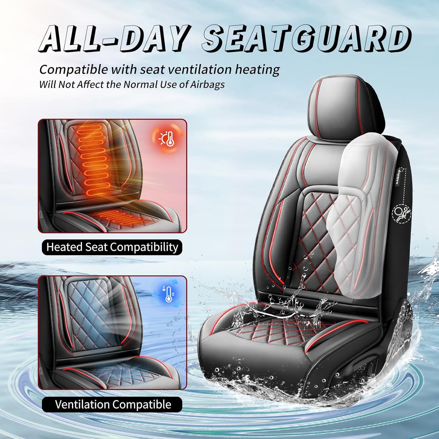 Fit Colorador Car Seat Covers Compatible with Chevy Colorado 2015-2025 2026, Premium Leather Breathable, Wear Resistant, Airbag Compatible, All-Weather & Full Coverage, Full Set Red Line Black