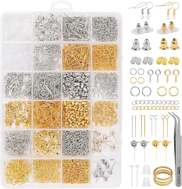 UNQMAG 2410Pcs Earring Making Kit , Earring Making Supplies with Earring Hooks , Posts Backs and Jump Rings for Making Earrings Studs and Jewelry Making, Gift First Choice