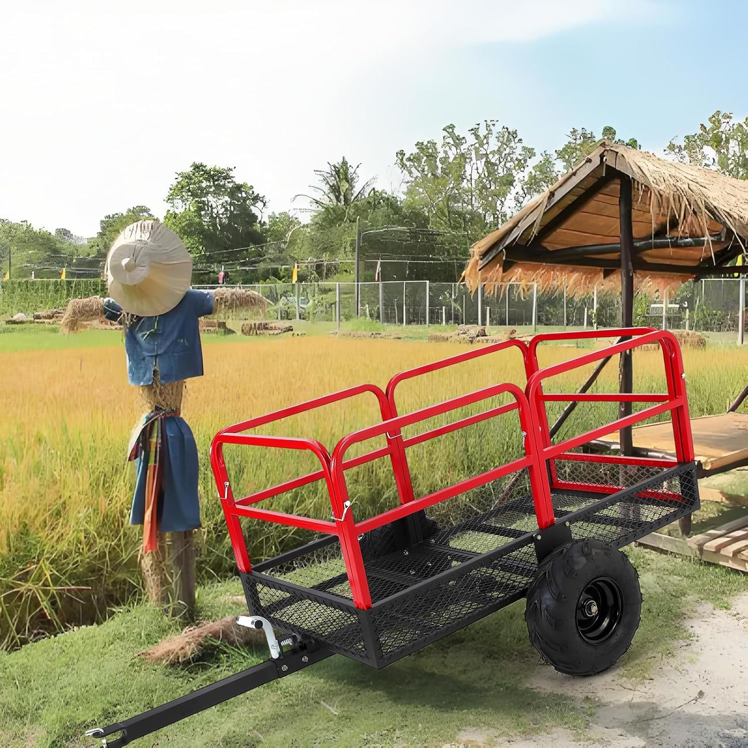 ATV Dump Trailer 1500 LBS Capacity, 22 Cu ft Tow Behind Dump Cart with All-Terrian Pneumatic Tires, Heavy Duty Steel Garden Utility Trailer for Lawn Mower, Tractor, UTV