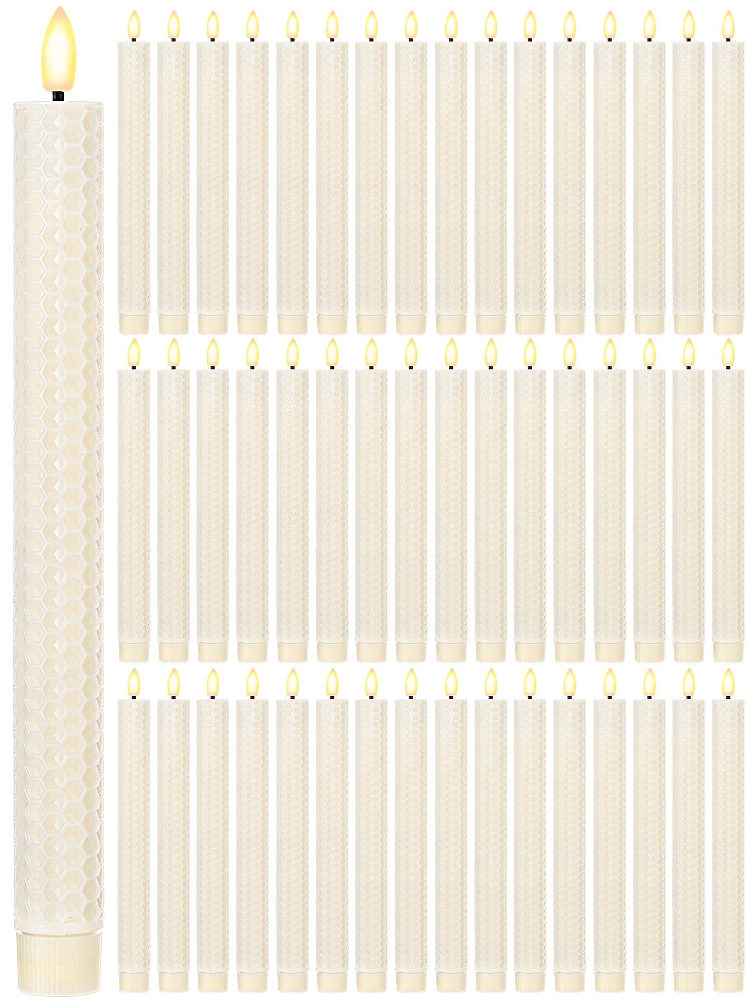 Funtery 48 Pcs Flameless LED Taper Candles,Ivory,10",Artistic Style