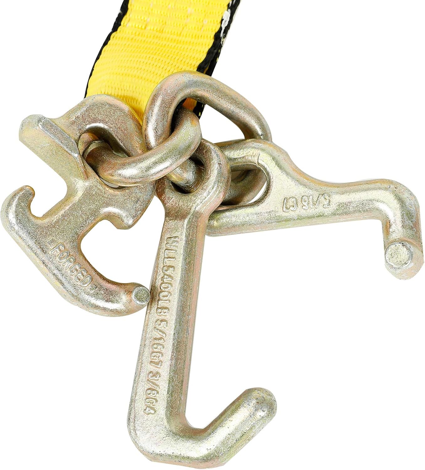 Fekuar 4Pcs 2" x 8' Truck Winch Tie Down Straps with RTJ Cluster Hook Heavy Duty Webbing Complete RTJ Strapes 3 Chain Link RTJ Cluster Hook Towing Truck Anchor Wrecker Tie Down