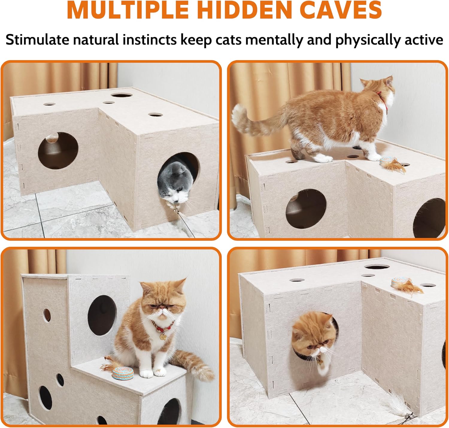 Cat Tunnel, L-Shape Cat Hideaway, Cat Tunnels for Indoor, Grey Soft Felt Cat Toy,Pet Play Tunnel with Interactive Peek Hole, Cat Enrichment Toy,Gifts for Cats