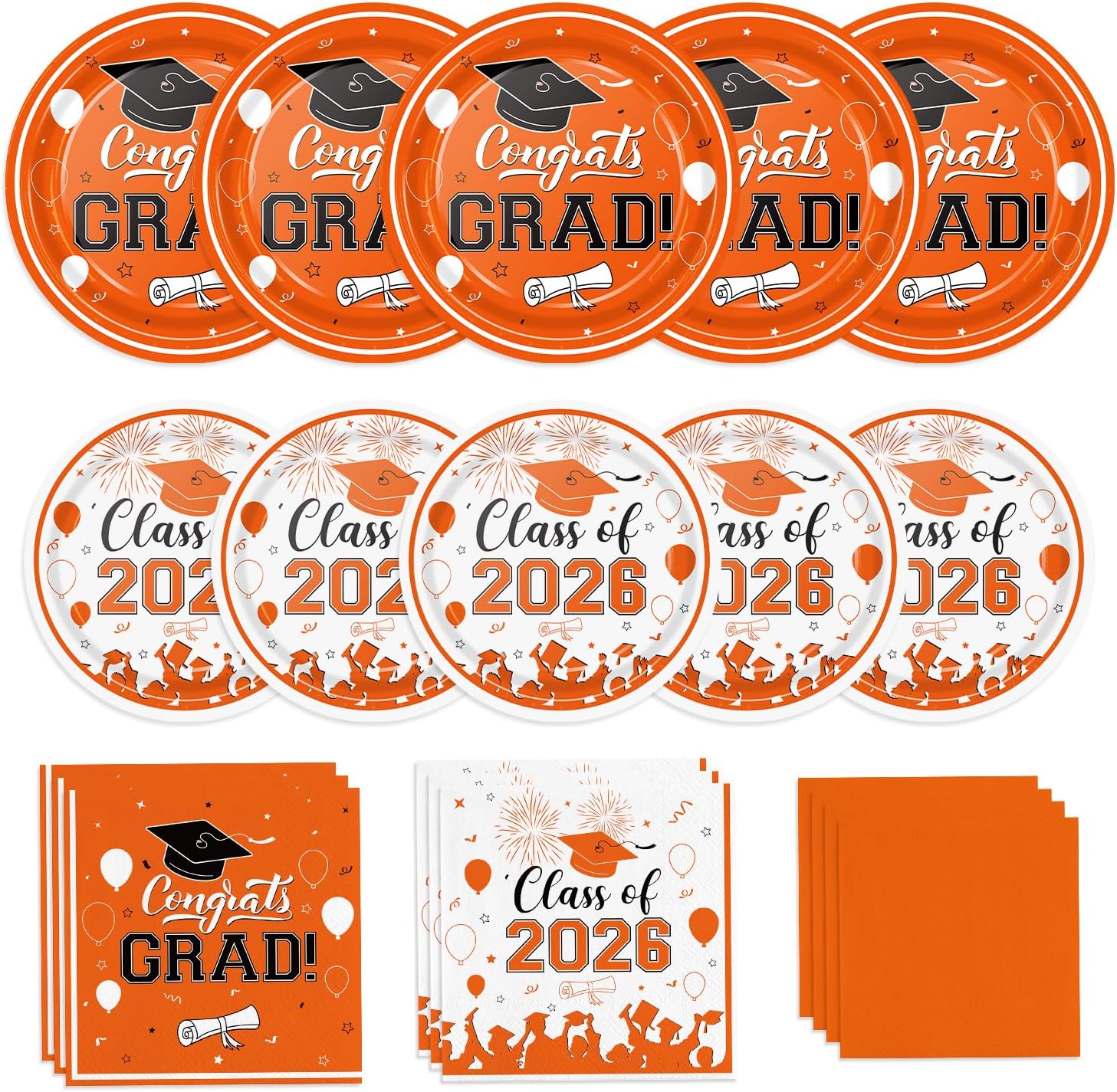 Graduation Party Plates Napkins 2026 Graduation Party Supplies Orange Paper Plates Cocktail Napkins for Congrats Disposable Grad Decorations Serve 50