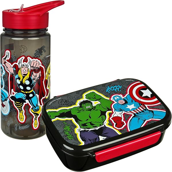 Scooli - Set Avengers per Bambini: Porta merenda + Borraccia, Perfetto per Scuola/Asilo, da 4 Anni, plastica Leggera e sicura - 1