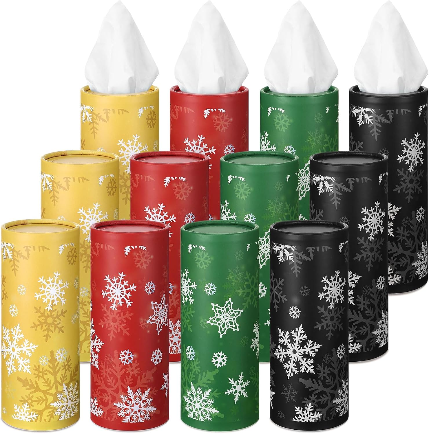 Fourluoo 12 Pack Winter Snowflake Car Tissue Cylinder Holder Bulk Round Snowflake Cylinder Holder with 3 Ply Facial Tissues for Winter Travel Bathroom Office Decoration Supplies