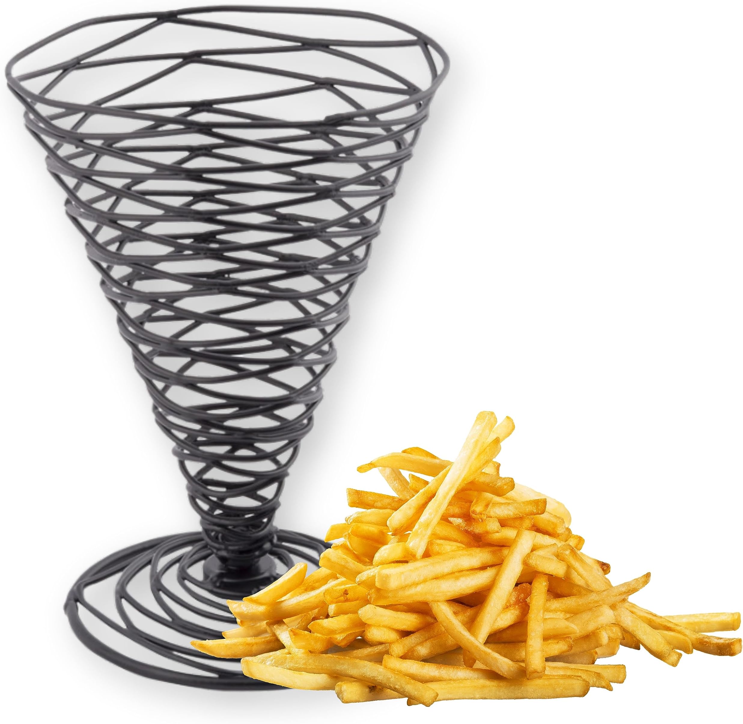 TableCraft BK157 Round Appetizer Cone, 4.75" x 6.75", Black Metal, Powder Coated Steel, Lightweight and Durable, Ideal for Bread Sticks, French Fries, Fruit, and Desserts