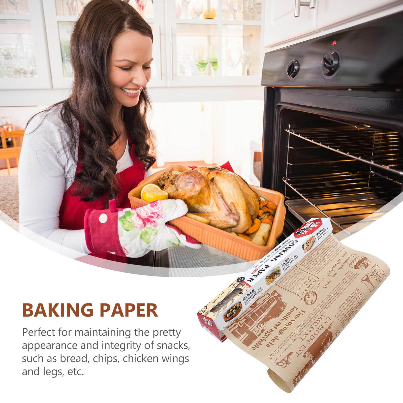 Papel para Hornear Antigrasa de 2 Rollos Marrón, Herramienta de Cocina para Mantener la Integridad de Alimentos y Evitar Contacto Superficies en Cocina Casera