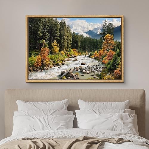 Vista 118 de SIGNFORD Lienzo enmarcado para pared, tren de montaña de otoño, vías de ferrocarril, naturaleza, desierto, fotografía, realismo, paisaje decorativo