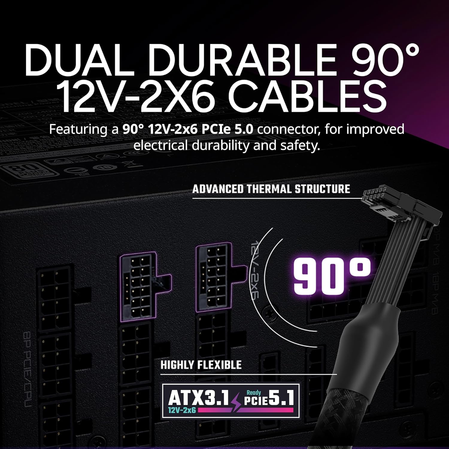 Cooler Master V Platinum 1600 V2 ATX 3.1 Full Modular Power Supply, 1600W 80+ Platinum, Dual 90° 12VHPWR|600W PCIe 5.1, GPU Support RTX 4090, Purple Anodic-Coated Heat Sink, Mobius Fan, 12-Year