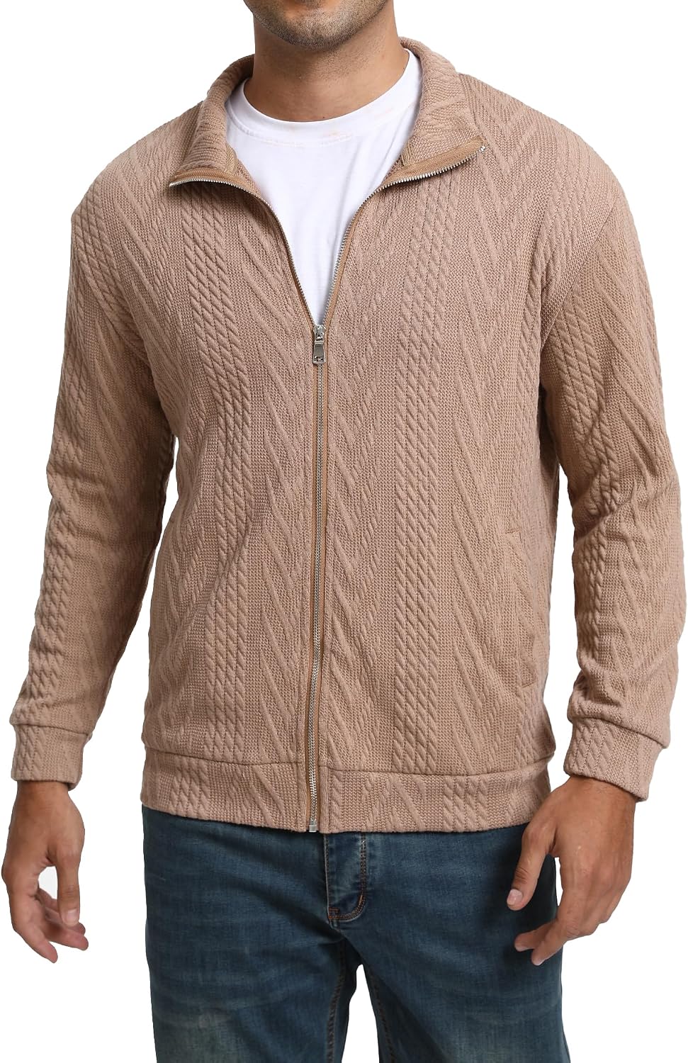 Men’s Full Zip Up Cardigan Outerwear Casual Shawl Collar Open Front Cardigan Sweaters with Pockets