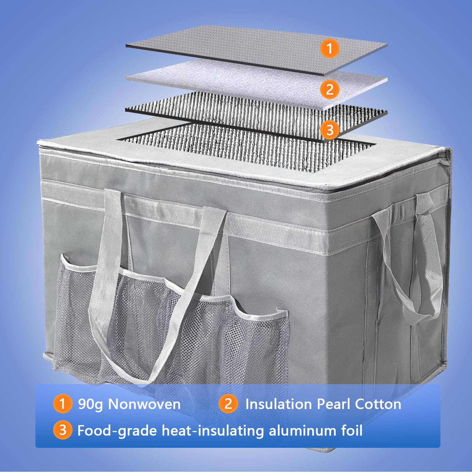 Sacs isothermes pliables avec fermeture éclair, sacs d'épicerie réutilisables pour garder les aliments chauds ou froids