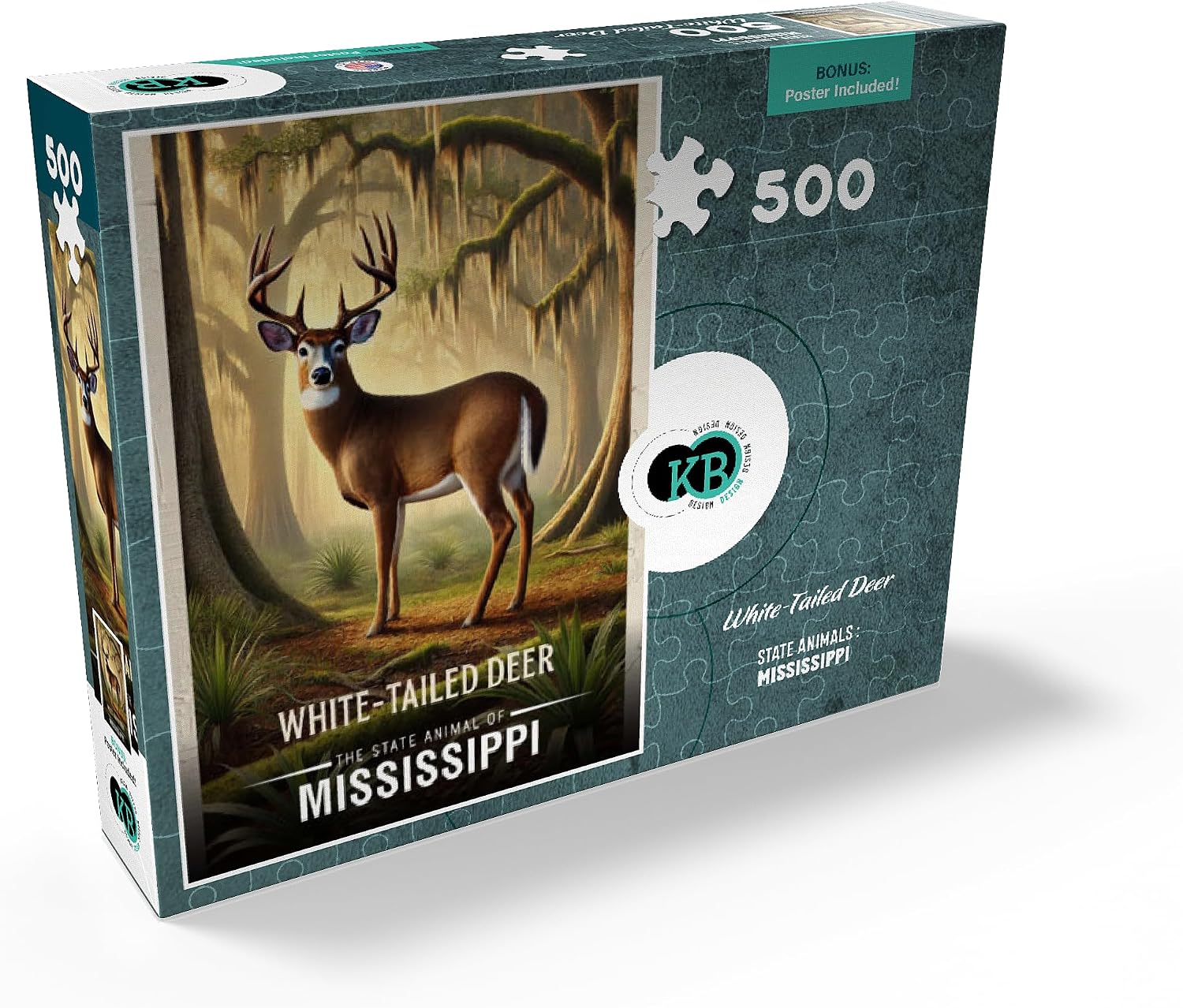 MyPuzzle Mississippi, White-Tailed Deer: State Animals Series - Premium 500 Piece Jigsaw Puzzle for Adults